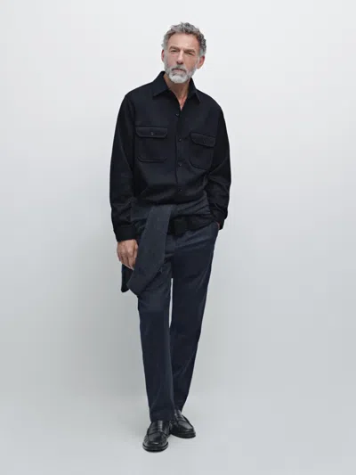 Massimo Dutti Overshirt With Chest Pockets In Blue