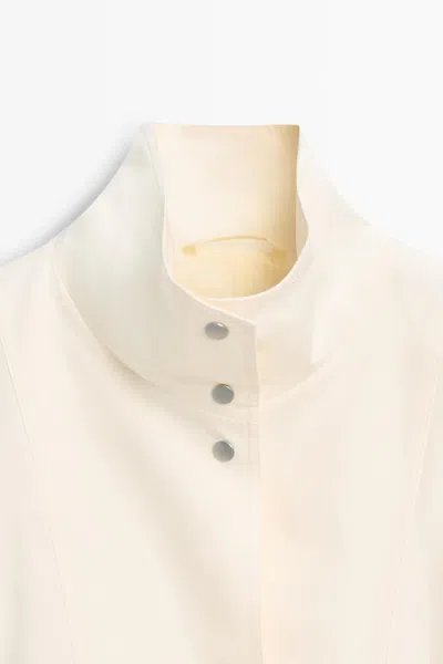 Massimo Dutti Oversize Bomber Jacket With Snap Buttons In Neutral