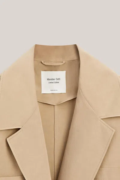 Massimo Dutti Oversize Cotton Linen Jacket In Brown