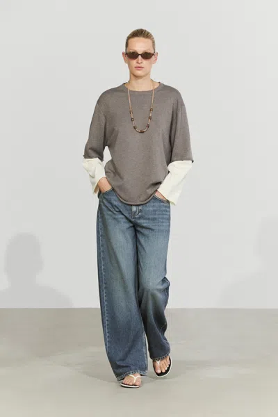 Massimo Dutti Oversize Knit Sweater With Double Sleeve Detail In Gray