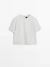 Massimo Dutti Oversize Leather Shirt In White