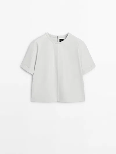 Massimo Dutti Oversize Leather Shirt In White
