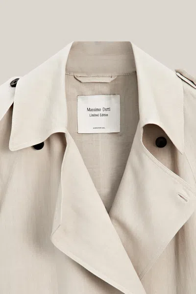 Massimo Dutti Oversize Linen Blend Trench Coat In Neutral