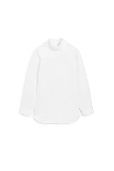 Massimo Dutti Camisa De Popelina Oversize Con Cuello Alto In White