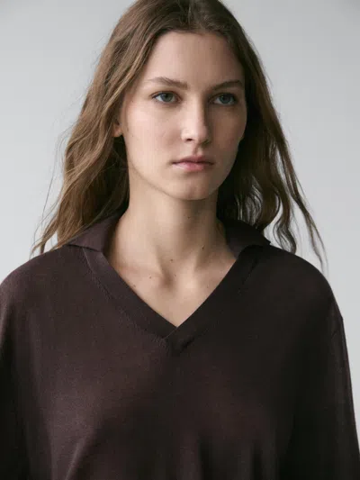 Massimo Dutti Oversize Silk And Wool Blend Knit Sweater In Brown
