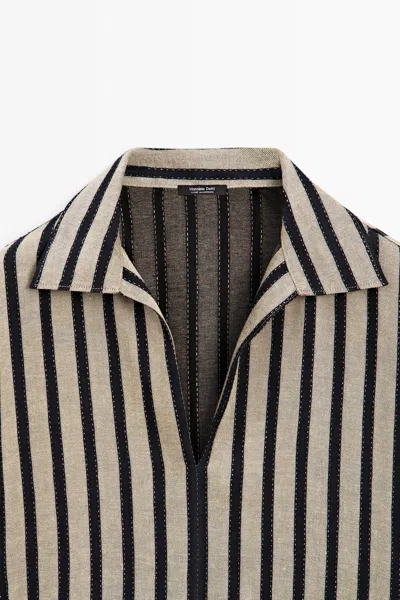 Massimo Dutti Oversize Striped Linen Blend Blouse In Multi