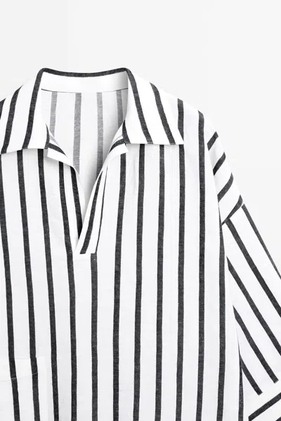Massimo Dutti Oversize Striped Linen Blend Shirt In Animal Print