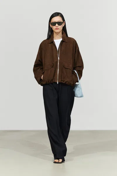 Massimo Dutti Oversize Suede Leather Bomber Jacket In Brown