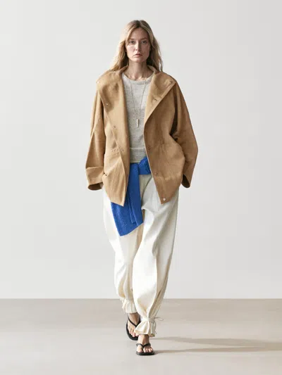 Massimo Dutti Veste Oversize En Cuir Effet Daim In Brown