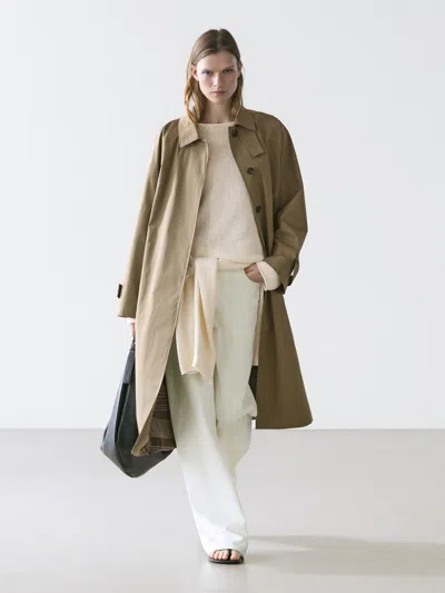 Massimo Dutti Oversize Trench Coat With Check Lining In Brown