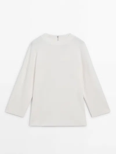 Massimo Dutti Oversized Knit Sweater With Zip Detail In White