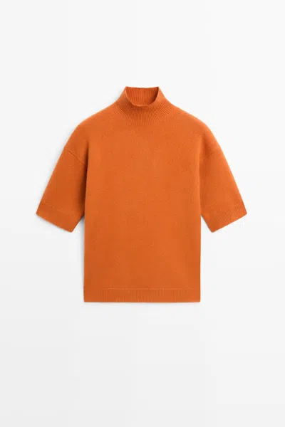Massimo Dutti Oversized Short Sleeve Knit Sweater In Orange