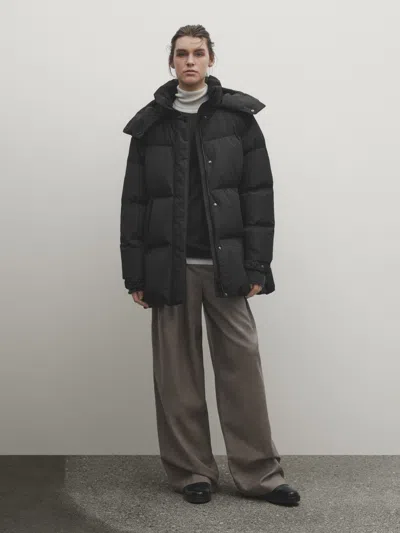 Massimo Dutti Padded Technical Jacket With Down And Feather Filling In Black