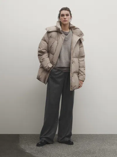 Massimo Dutti Padded Technical Jacket With Down And Feather Filling In Maulwurfsgrau