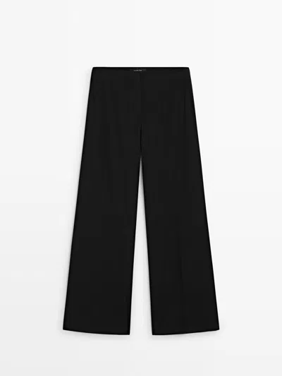Massimo Dutti Pantalón Acampanado Con Algodón In Black