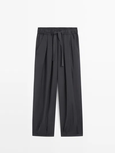 Massimo Dutti Pantalón Ancho Pliegues Volumen In Blue