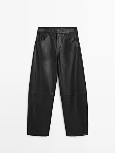Massimo Dutti Pantalón Balloon Fit Piel Napa In Black