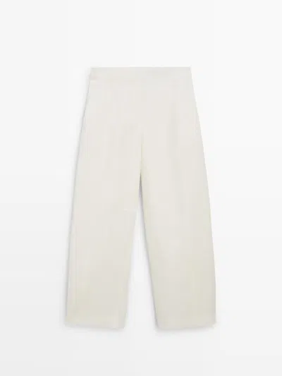 Massimo Dutti Pantalón Barrel Fit Lino In Neutral