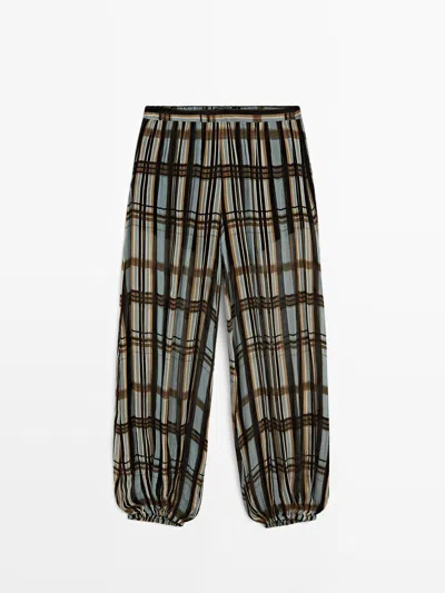 Massimo Dutti Pantalón Bombacho Fluido Estampado Cuadros In Multi