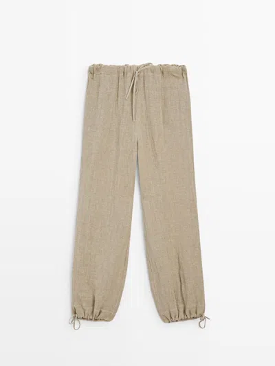 Massimo Dutti Pantalón Bombacho Mezcla Lino In Brown