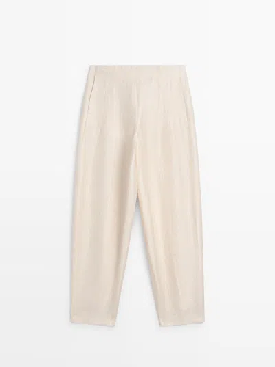 Massimo Dutti Pantalón Bombacho Mezcla Lino In White
