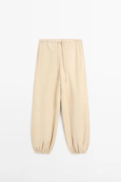 Massimo Dutti Pantalón Bombacho Piel Ante In Nude
