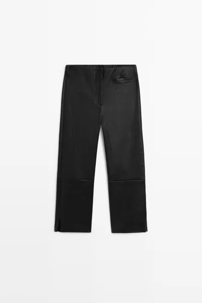 Massimo Dutti Pantalón Capri Piel In Black