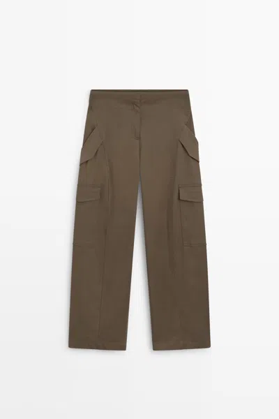 Massimo Dutti Pantalón Cargo Con Detalle En Cintura Mezcla De Algodón In Brown