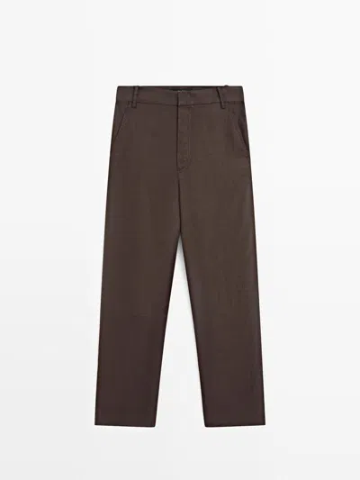 Massimo Dutti Pantalón Carrot Fit Lino In Brown