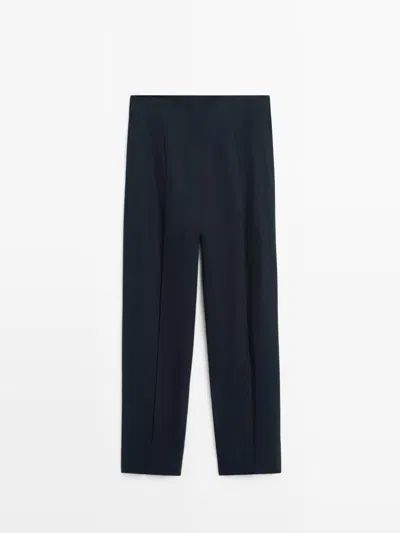 Massimo Dutti Pantalón De Traje De Lino In Blue