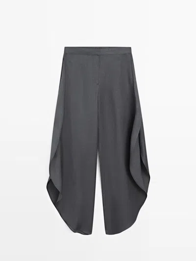 Massimo Dutti Pantalón Detalle Aberturas Con Lino In Gray