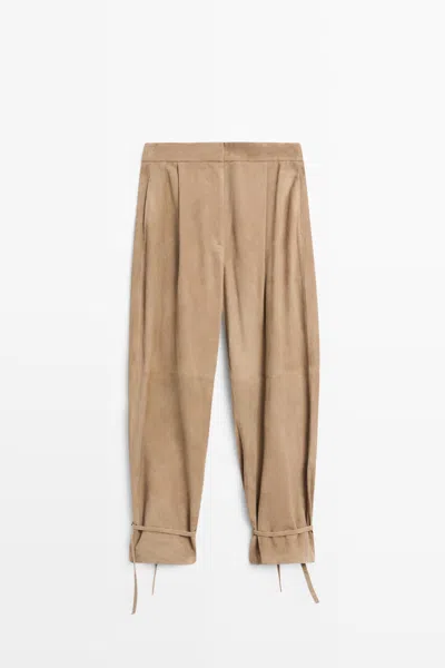 Massimo Dutti Pantalón Detalle Bajo Lazada Piel Ante In Verde