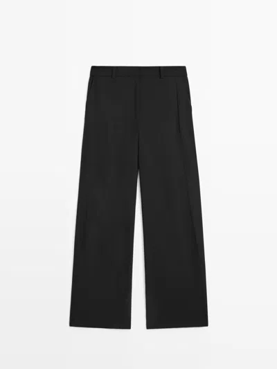 Massimo Dutti Pantalón Detalle Costura Con Lana In Black