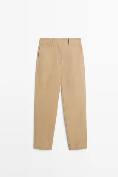 Massimo Dutti Pantalón Detalle Tira Ajustable In Brown