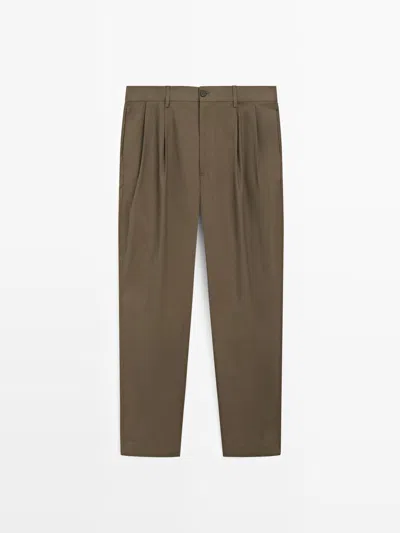 Massimo Dutti Pantalón Doble Pinza Algodón In Brown