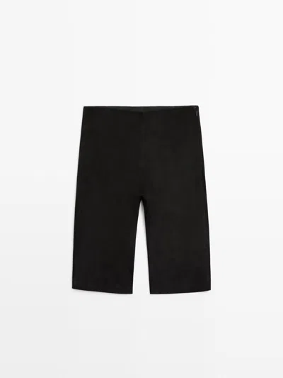 Massimo Dutti Pantalón Estilo Ciclista Piel Ante In Black