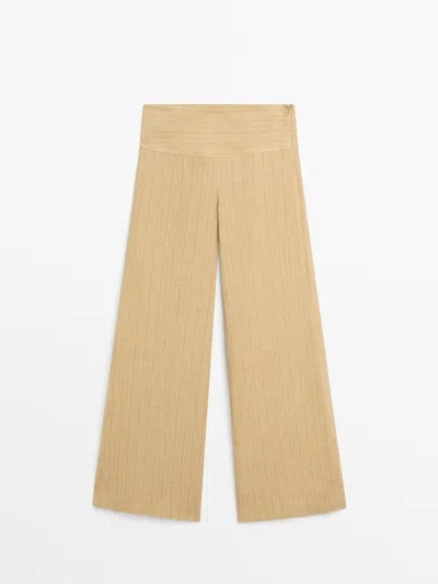 Massimo Dutti Pantalón Flare Fit Detalle Rayas Lino In Brown