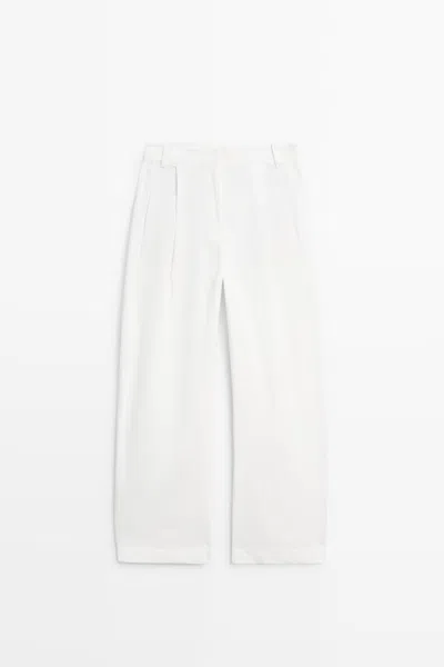 Massimo Dutti Pantalón Fluido Barrel Fit Total Look In White