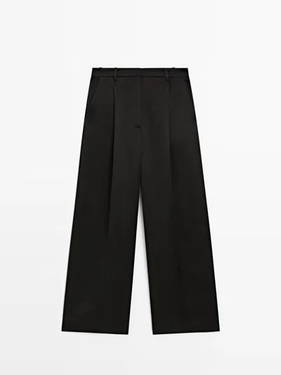 Massimo Dutti Pantalón Fluido Detalle Pliegues In Black