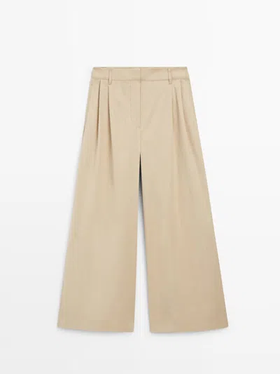 Massimo Dutti Pantalón Fluido Detalle Pliegues In Neutral