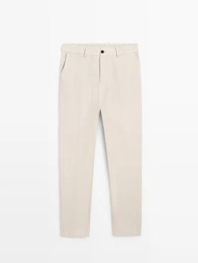 Massimo Dutti Pantalón Goma Lino In Orange