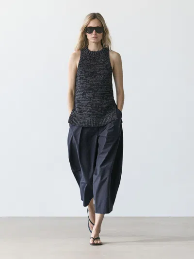 Massimo Dutti Pantalon Large En Coton Mélangé In Blue