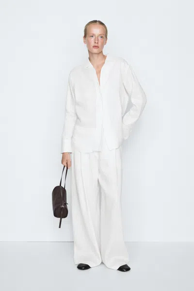 Massimo Dutti Pantalon Large Fluide À Rayures In Cru