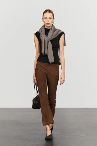 Massimo Dutti Pantalon Legging Flare En Daim In Marron