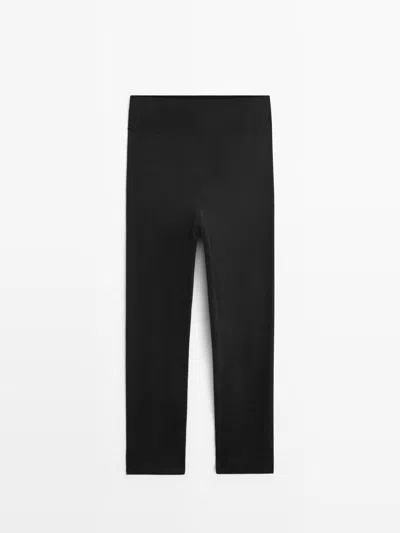 Massimo Dutti Pantalón Legging Mezcla Seda In Black