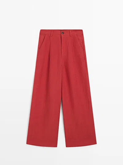Massimo Dutti Pantalón Loose Fit Lino In Red