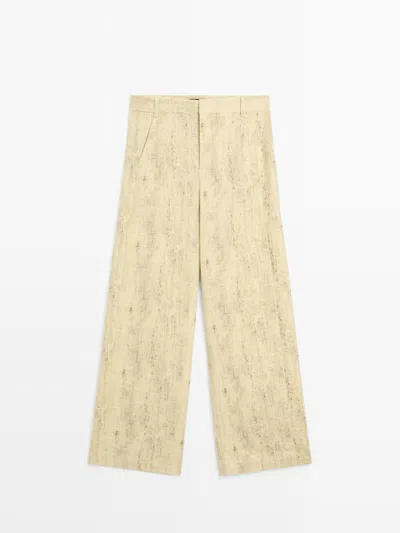 Massimo Dutti Pantalón Mezcla Ramio In Yellow