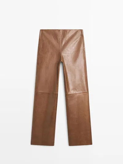 Massimo Dutti Pantalón Piel Napa Brillo In Brown