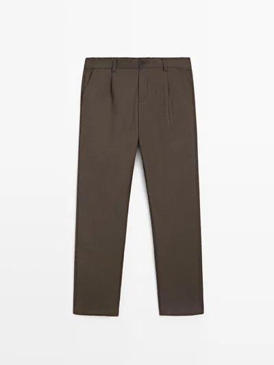 Massimo Dutti Pantalón Pinzas De Lana In Brown