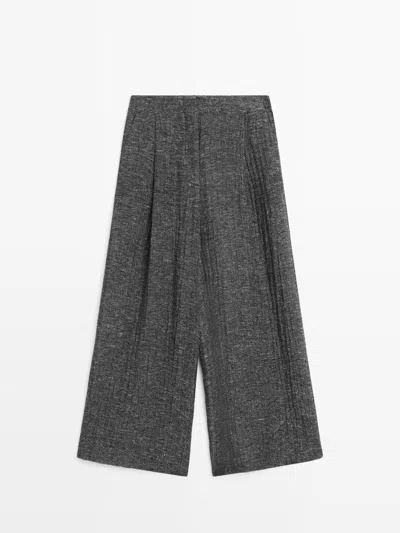 Massimo Dutti Pantalón Pinzas Total Look Melange Lino In Gray
